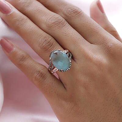 Natural Zimbaprase, Natural Champagne and White Diamond Ring in Vermeil Rose Gold Over Sterling Silver (Size 10.0) 9.35 ctw