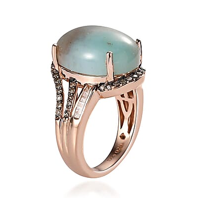 Natural Zimbaprase, Natural Champagne and White Diamond Ring in Vermeil Rose Gold Over Sterling Silver (Size 10.0) 9.35 ctw