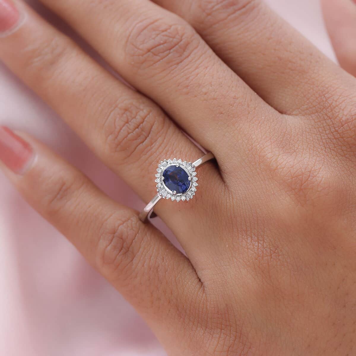 Rhapsody 950 Platinum AAAA Tanzanian Color Change Sapphire and E-F VS2 Diamond Halo Ring (Size 6.0) 4.90 Grams 0.85 ctw with Free UV Torch image number 2