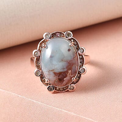 Natural Zimbaprase, Natural Champagne and White Diamond Ring in Vermeil Rose Gold Over Sterling Silver (Size 10.0) 9.15 ctw