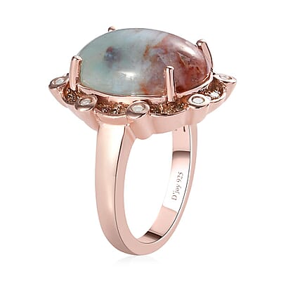 Natural Zimbaprase, Natural Champagne and White Diamond Ring in Vermeil Rose Gold Over Sterling Silver (Size 10.0) 9.15 ctw