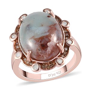 Natural Zimbaprase, Natural Champagne and White Diamond Ring in Vermeil Rose Gold Over Sterling Silver (Size 9.0) 9.15 ctw