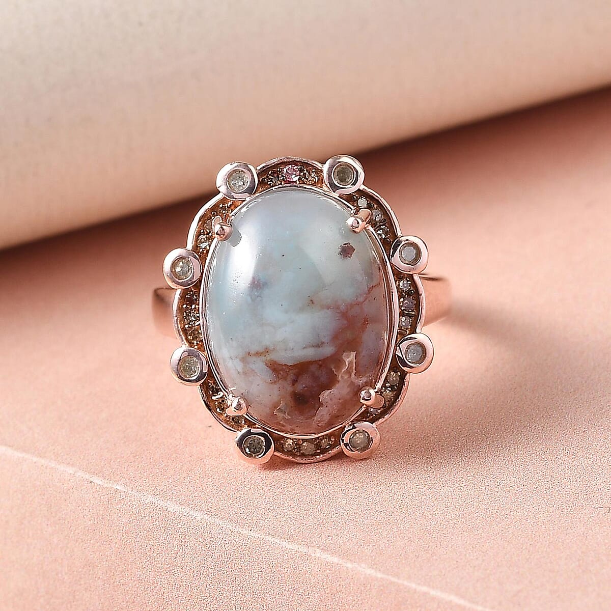 Natural Zimbaprase, Natural Champagne and White Diamond Ring in Vermeil Rose Gold Over Sterling Silver (Size 9.0) 9.15 ctw image number 1