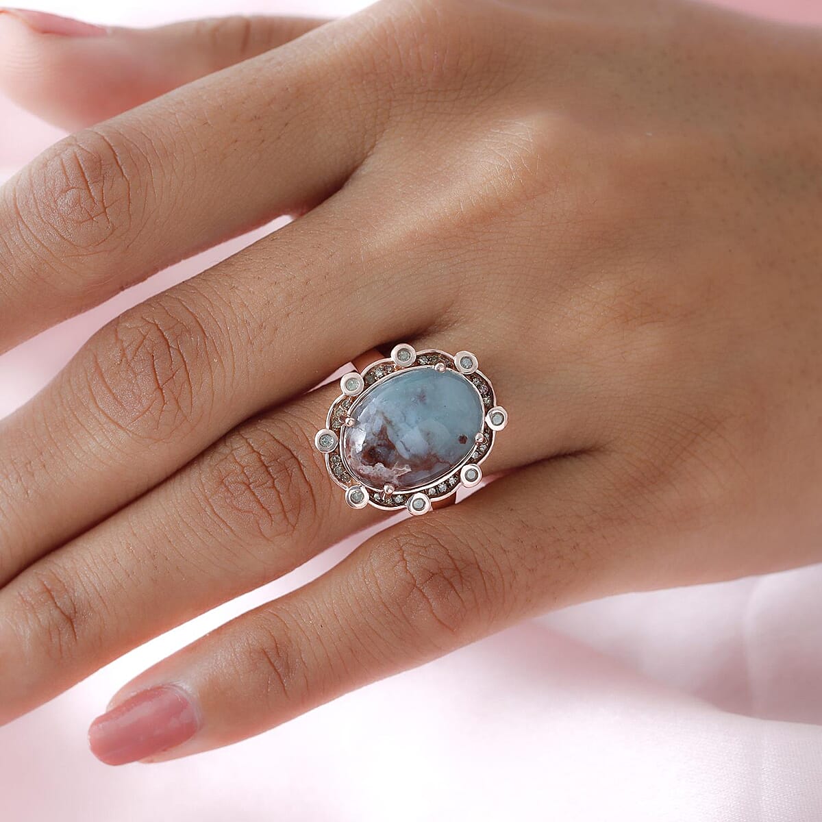Natural Zimbaprase, Natural Champagne and White Diamond Ring in Vermeil Rose Gold Over Sterling Silver (Size 9.0) 9.15 ctw image number 2