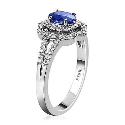 Rhapsody 950 Platinum AAAA Tanzanian Color Change Sapphire and E-F VS Diamond Split Shank Floral Ring (Size 6.0) 5.35 Grams 1.15 ctw with Free UV Torch