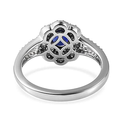 Rhapsody 950 Platinum AAAA Tanzanian Color Change Sapphire and E-F VS Diamond Split Shank Floral Ring (Size 6.0) 5.35 Grams 1.15 ctw with Free UV Torch
