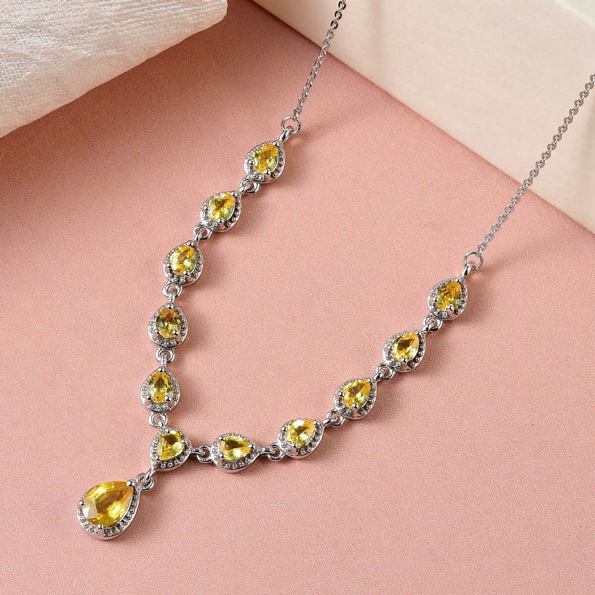 Madagascar Yellow Sapphire Necklace 18 Inches Platinum Over Sterling Silver 3.10 ctw image number 1