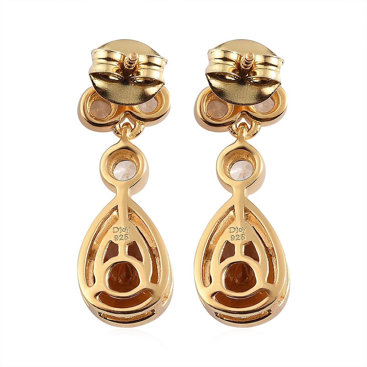 Brazilian Cherry Citrine and White Zircon Drop Earrings in Vermeil Yellow Gold Over Sterling Silver 2.85 ctw image number 4