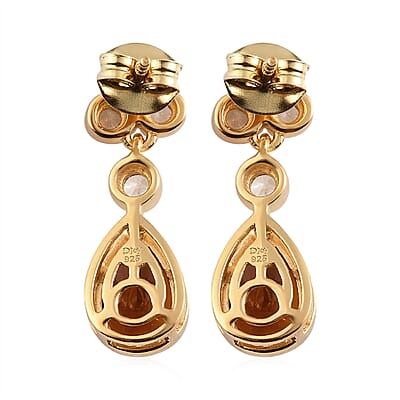 Brazilian Cherry Citrine and White Zircon Drop Earrings in Vermeil Yellow Gold Over Sterling Silver 2.85 ctw
