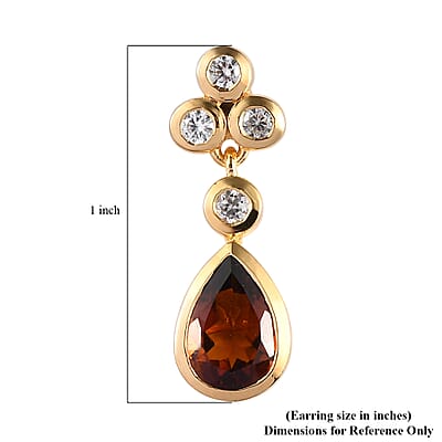 Brazilian Cherry Citrine and White Zircon Drop Earrings in Vermeil Yellow Gold Over Sterling Silver 2.85 ctw