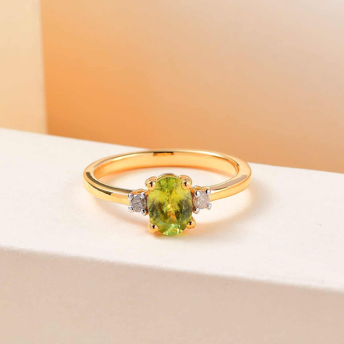 AAA Sava Sphene and Diamond Ring in Vermeil Yellow Gold Over Sterling Silver 1.00 ctw image number 1