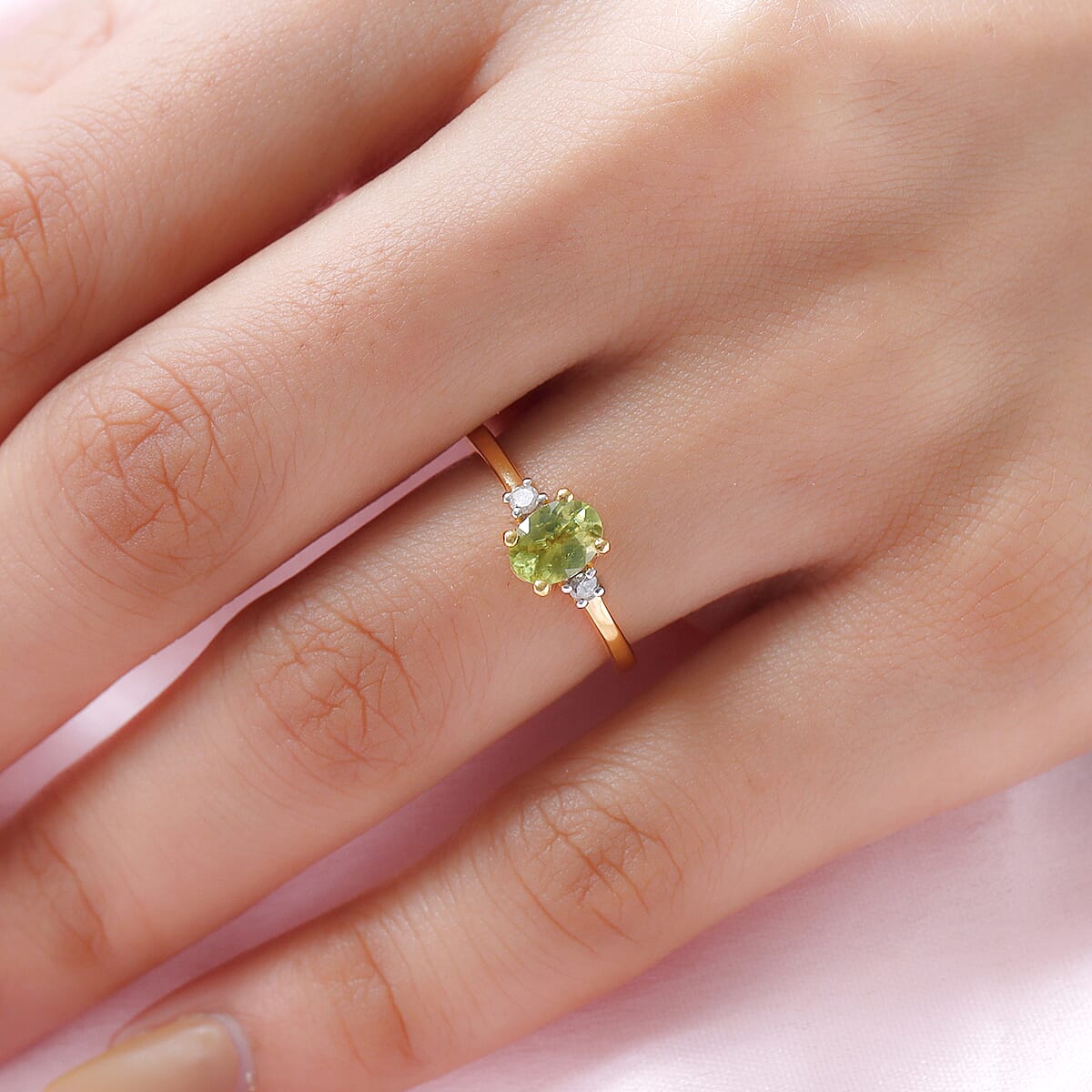 AAA Sava Sphene and Diamond Ring in Vermeil Yellow Gold Over Sterling Silver (Size 9.0) 1.00 ctw image number 2