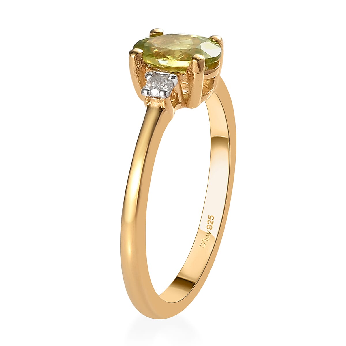 AAA Sava Sphene and Diamond Ring in Vermeil Yellow Gold Over Sterling Silver (Size 9.0) 1.00 ctw image number 3