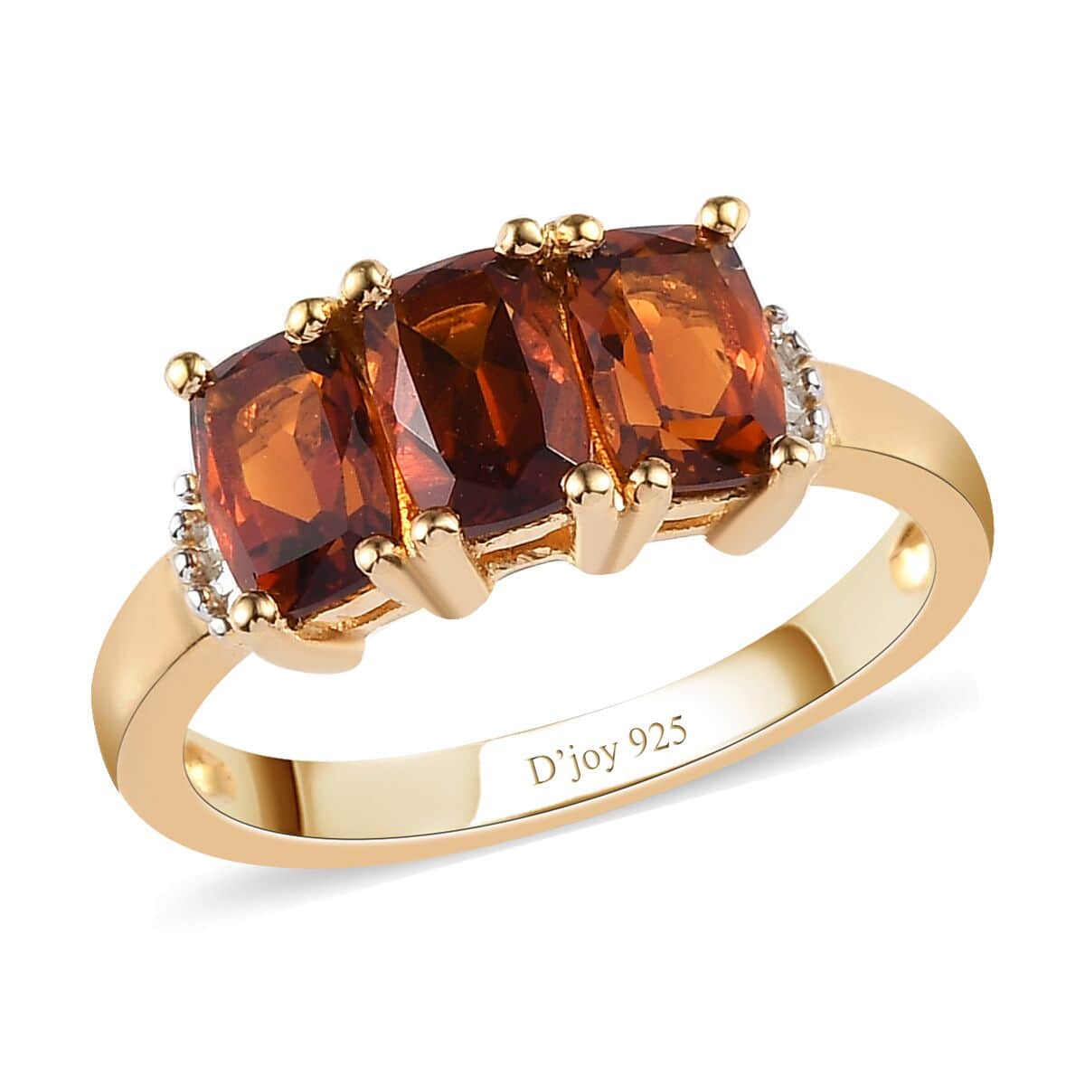 Brazilian Cherry Citrine and Diamond Trilogy Ring in Vermeil Yellow Gold Over Sterling Silver (Size 7.0) 1.90 ctw image number 0