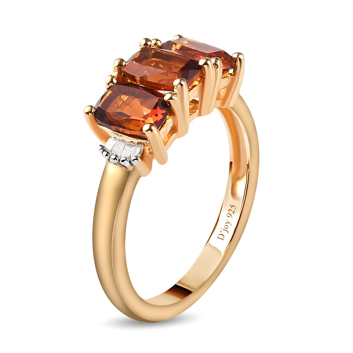 Brazilian Cherry Citrine and Diamond Trilogy Ring in Vermeil Yellow Gold Over Sterling Silver (Size 7.0) 1.90 ctw image number 3