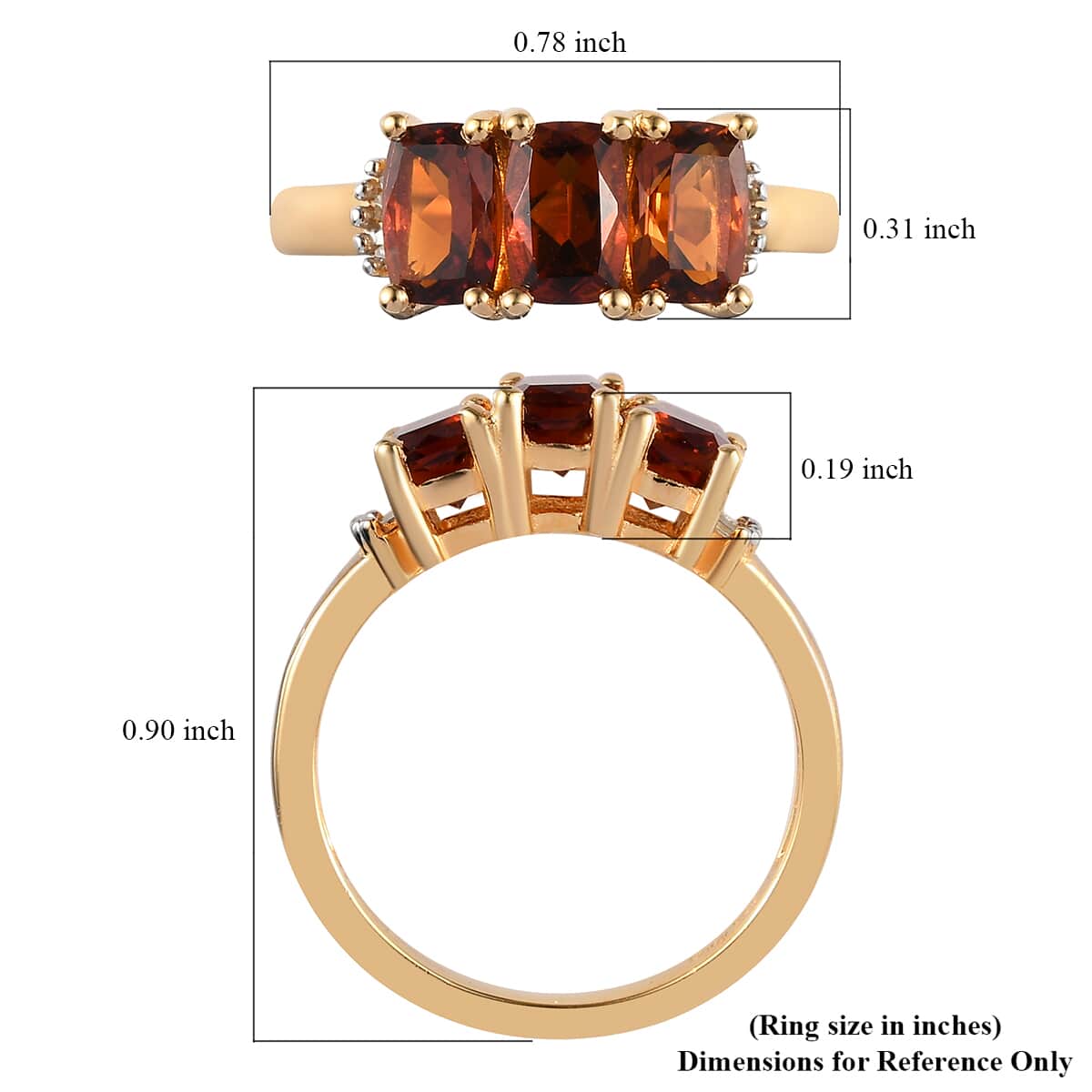 Brazilian Cherry Citrine and Diamond Trilogy Ring in Vermeil Yellow Gold Over Sterling Silver (Size 7.0) 1.90 ctw image number 5