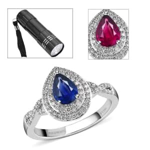Ankur Treasure Chest Rhapsody 950 Platinum AAAA Tanzanian Color Change Sapphire and E-F VS2 Diamond Cocktail Ring (Size 6.0) 5.50 Grams 1.10 ctw with Free UV Flash Light