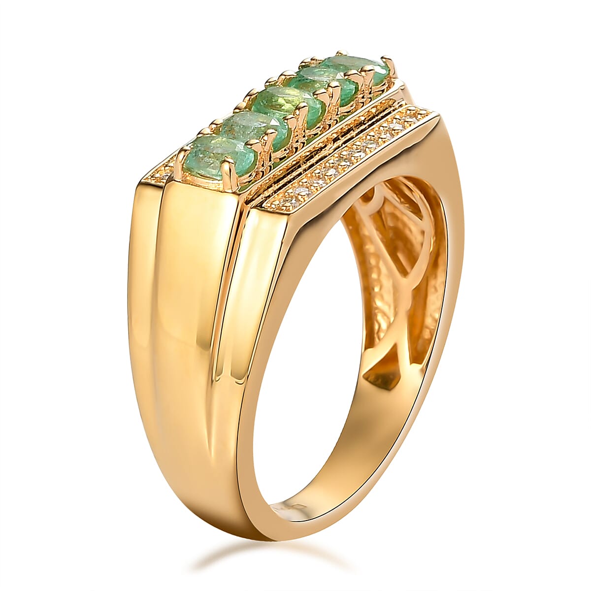 Boyaca Colombian Emerald and Moissanite Men's Ring in Vermeil Yellow Gold Over Sterling Silver (Size 10.0) 1.25 ctw image number 3