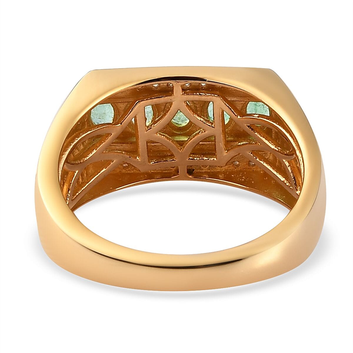 Boyaca Colombian Emerald and Moissanite Men's Ring in Vermeil Yellow Gold Over Sterling Silver (Size 10.0) 1.25 ctw image number 4