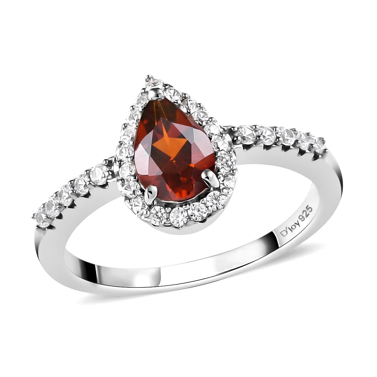 Brazilian Cherry Citrine, Natural White Zircon Halo Ring in Platinum Over Sterling Silver (Size 5.0) 1.15 ctw image number 0