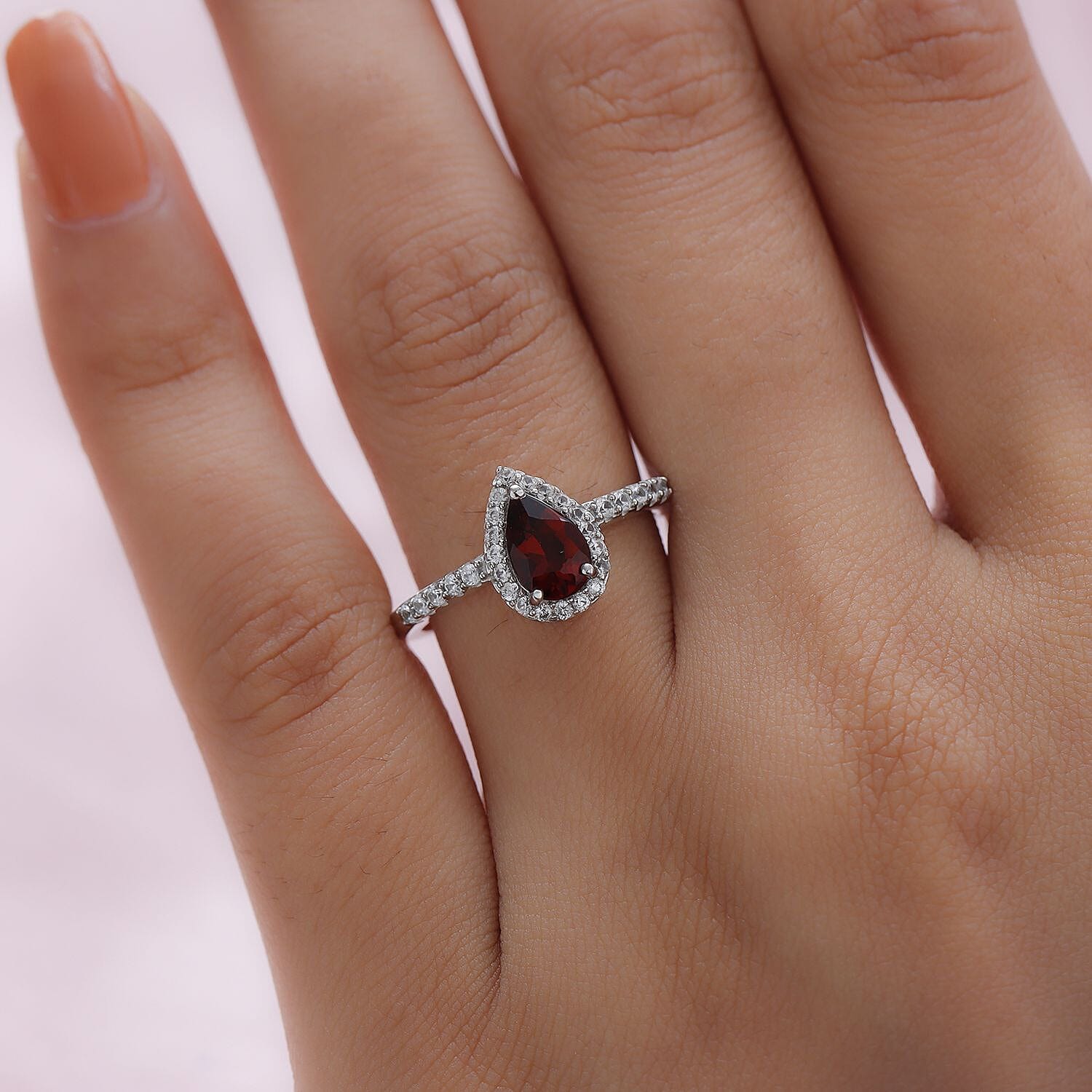 Brazilian Cherry Citrine and Natural White Zircon Halo Ring in Platinum Over Sterling Silver (Size 10.0) 1.15 ctw