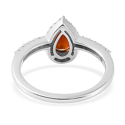 Brazilian Cherry Citrine and Natural White Zircon Halo Ring in Platinum Over Sterling Silver (Size 10.0) 1.15 ctw