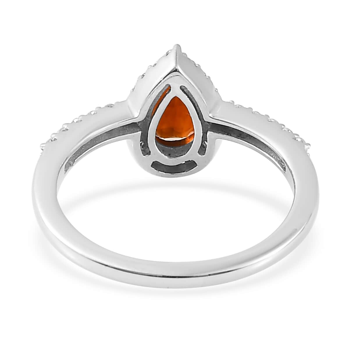 Brazilian Cherry Citrine, Natural White Zircon Halo Ring in Platinum Over Sterling Silver (Size 5.0) 1.15 ctw image number 4