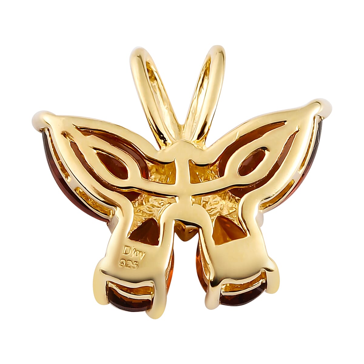 Brazilian Cherry Citrine and Natural White Zircon Butterfly Pendant in Vermeil Yellow Gold Over Sterling Silver 2.15 ctw