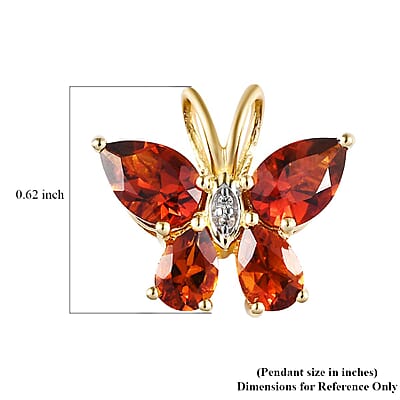 Brazilian Cherry Citrine and Natural White Zircon Butterfly Pendant in Vermeil Yellow Gold Over Sterling Silver 2.15 ctw