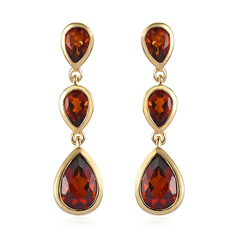 Brazilian Cherry Citrine Dangle Earrings in Vermeil Yellow Gold Over Sterling Silver 3.60 ctw