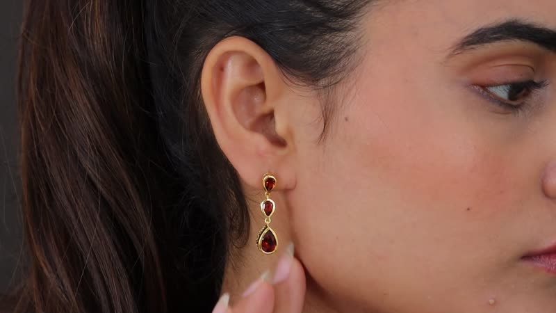 Brazilian Cherry Citrine Dangle Earrings in Vermeil Yellow Gold Over Sterling Silver 3.60 ctw