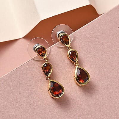 Brazilian Cherry Citrine Dangle Earrings in Vermeil Yellow Gold Over Sterling Silver 3.60 ctw