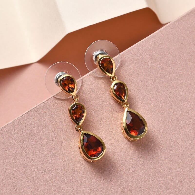 Brazilian Cherry Citrine Dangle Earrings in Vermeil Yellow Gold Over Sterling Silver 3.60 ctw