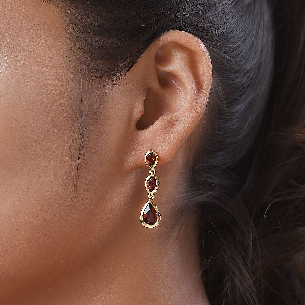 Brazilian Cherry Citrine Dangle Earrings in Vermeil Yellow Gold Over Sterling Silver 3.60 ctw image number 2