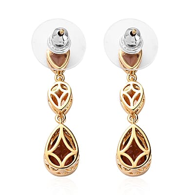 Brazilian Cherry Citrine Dangle Earrings in Vermeil Yellow Gold Over Sterling Silver 3.60 ctw