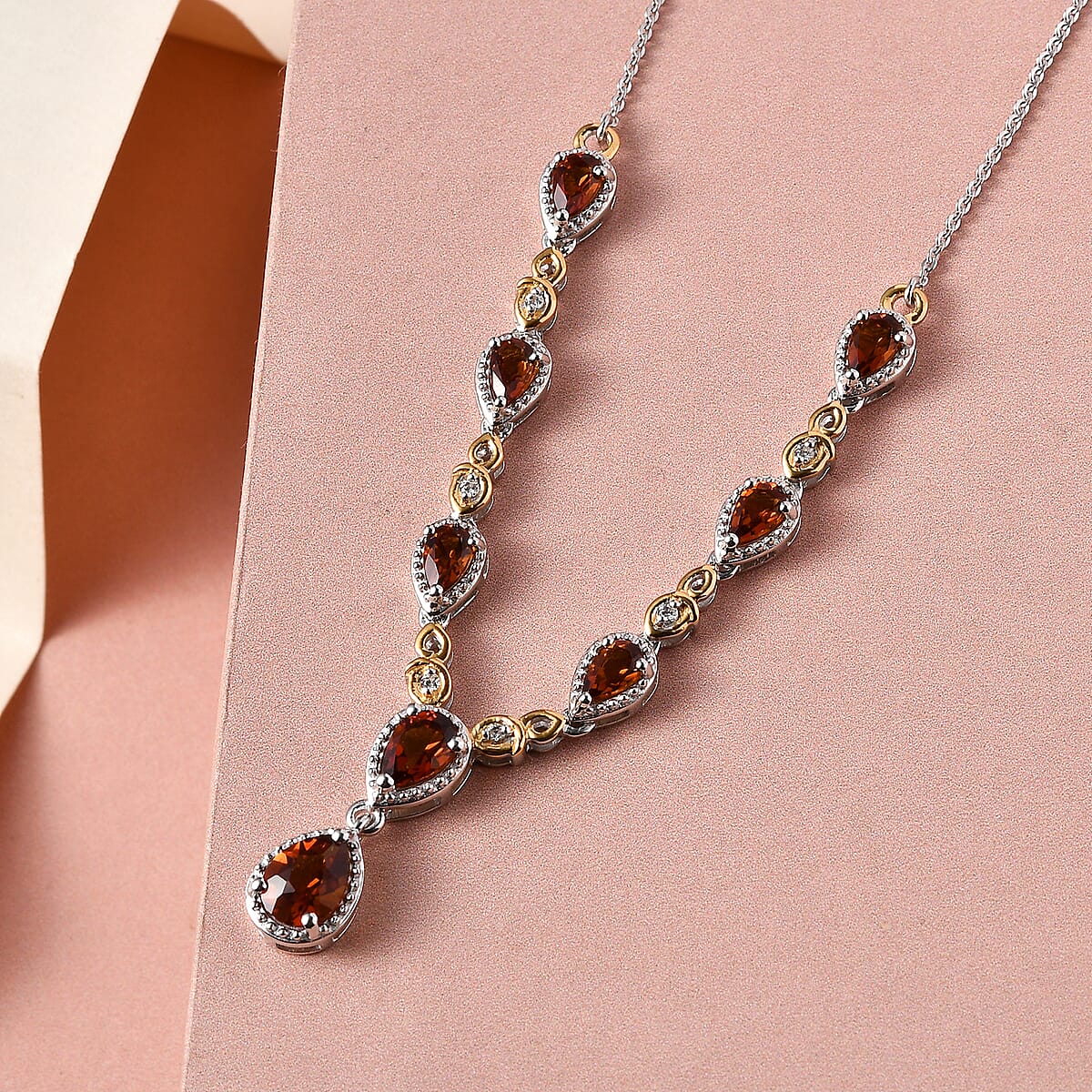 Premium Brazilian Cherry Citrine and White Zircon Necklace 18 Inches in Vermeil Yellow Gold and Platinum Over Sterling Silver 2.10 ctw image number 1