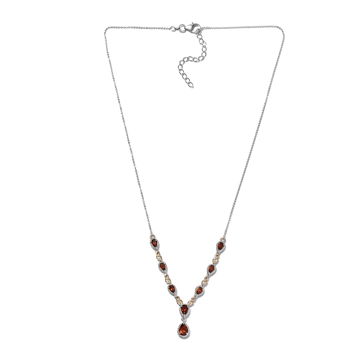 Premium Brazilian Cherry Citrine and White Zircon Necklace 18 Inches in Vermeil Yellow Gold and Platinum Over Sterling Silver 2.10 ctw image number 3