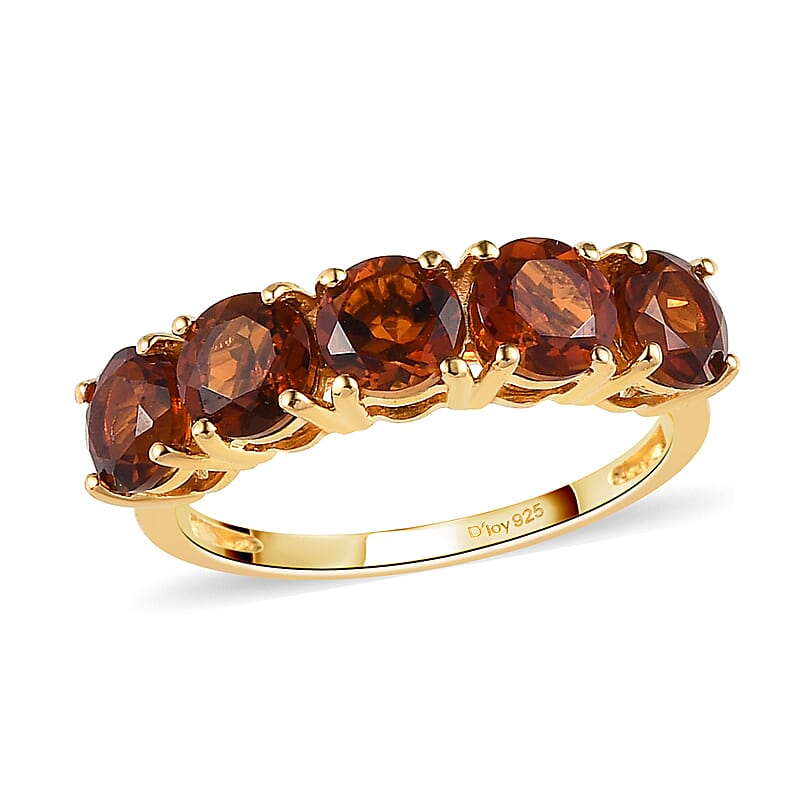 Brazilian Cherry Citrine 5 Stone Ring in Vermeil Yellow Gold Over Sterling Silver (Size 10.0) 2.25 ctw