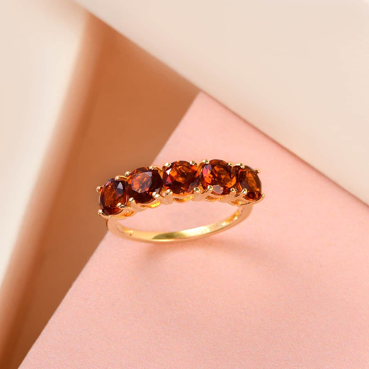 Brazilian Cherry Citrine 5 Stone Ring in Vermeil Yellow Gold Over Sterling Silver 2.25 ctw image number 1