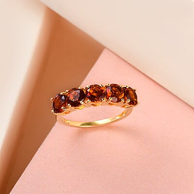 Brazilian Cherry Citrine 5 Stone Ring in Vermeil Yellow Gold Over Sterling Silver (Size 10.0) 2.25 ctw