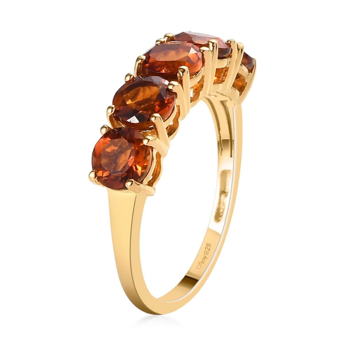 Brazilian Cherry Citrine 5 Stone Ring in Vermeil Yellow Gold Over Sterling Silver 2.25 ctw image number 3