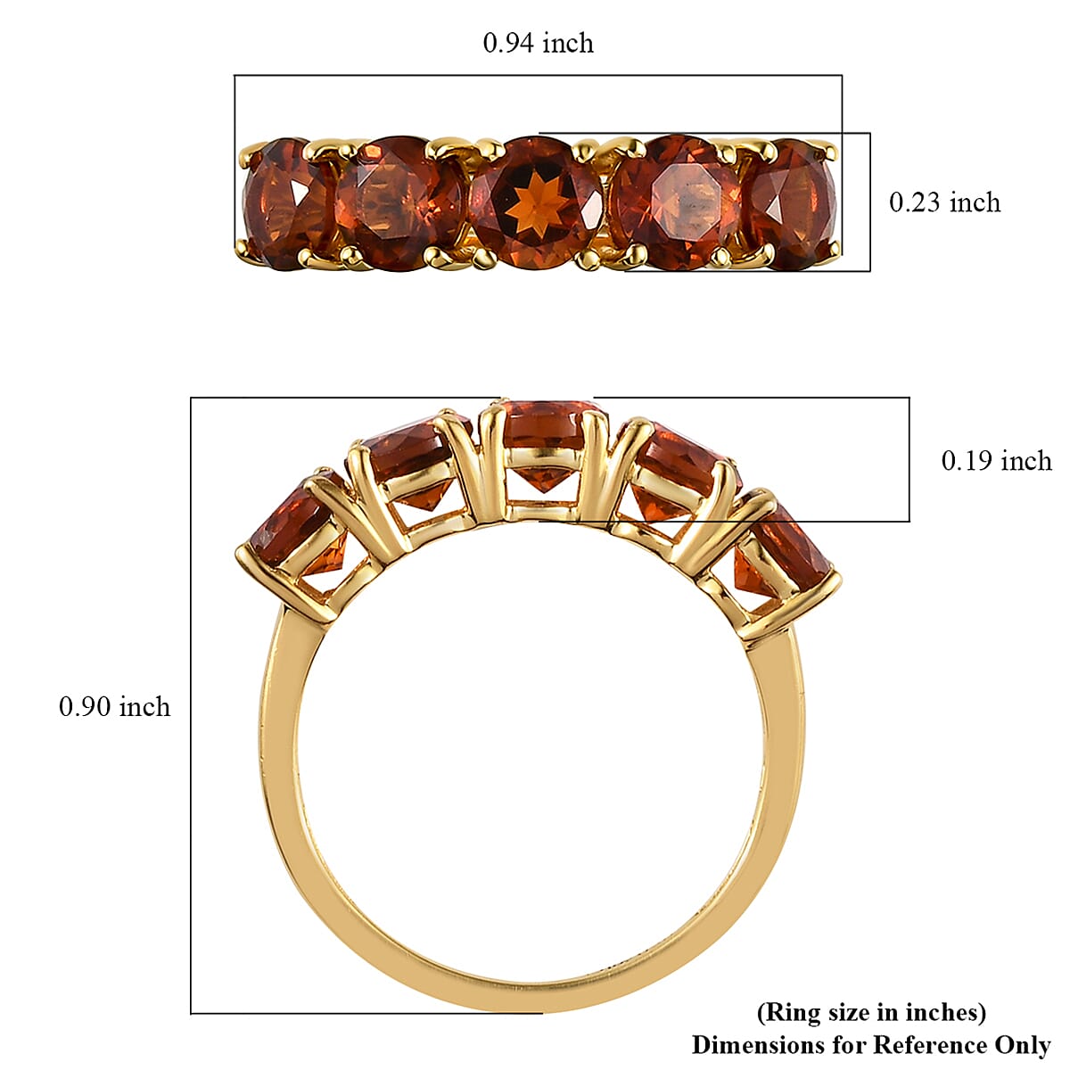 Brazilian Cherry Citrine 5 Stone Ring in Vermeil Yellow Gold Over Sterling Silver (Size 10.0) 2.25 ctw