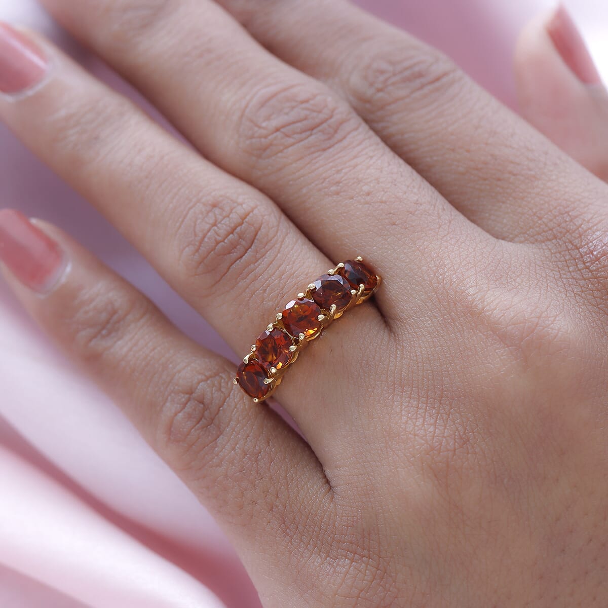 Brazilian Cherry Citrine 5 Stone Ring in Vermeil Yellow Gold Over Sterling Silver (Size 8.0) 2.25 ctw image number 2