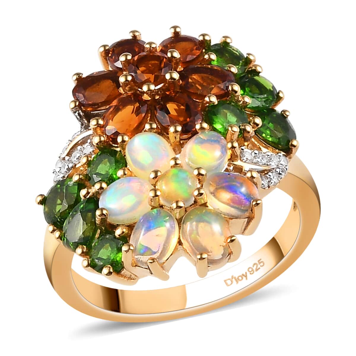 Multi Gemstone Floral Ring in Vermeil Yellow Gold Over Sterling Silver 3.30 ctw image number 0