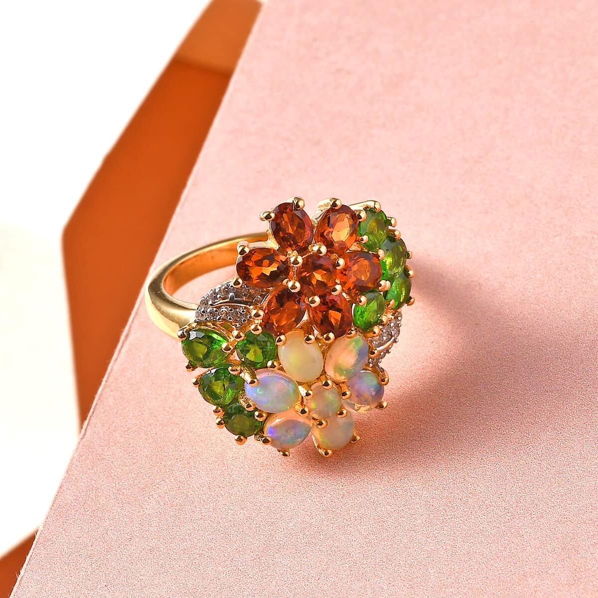 Multi Gemstone Floral Ring in Vermeil Yellow Gold Over Sterling Silver (Size 10.0) 3.30 ctw image number 1