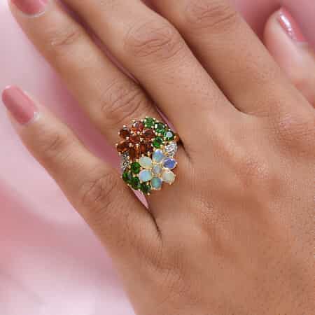 Multi Gemstone Floral Ring in Vermeil Yellow Gold Over Sterling Silver (Size 10.0) 3.30 ctw image number 2