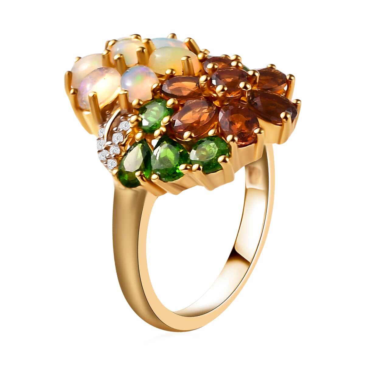 Multi Gemstone Floral Ring in Vermeil Yellow Gold Over Sterling Silver 3.30 ctw image number 3