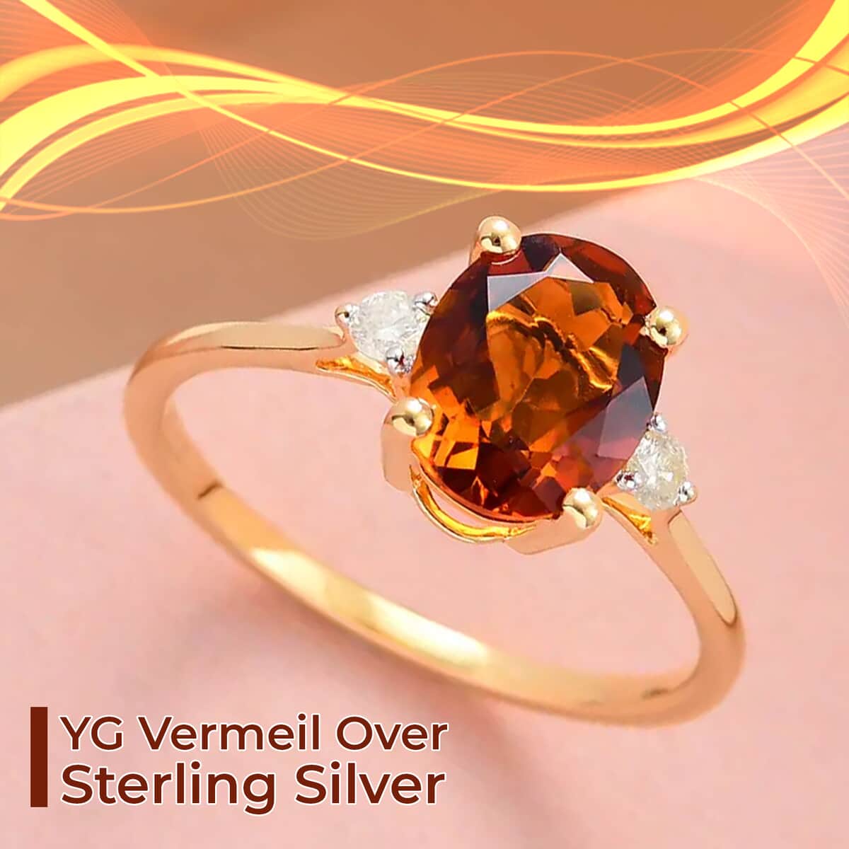 Brazilian Cherry Citrine and Diamond Ring in Vermeil Yellow Gold Over Sterling Silver 1.75 ctw image number 1