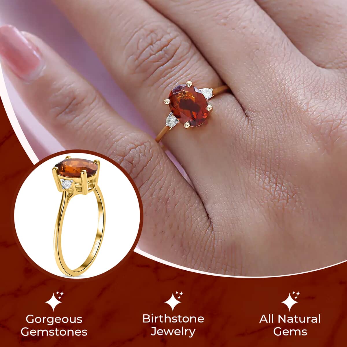 Brazilian Cherry Citrine, Diamond Ring in Vermeil YG Over Sterling Silver, Promise Rings For Women 1.85 ctw (Size 10) image number 2
