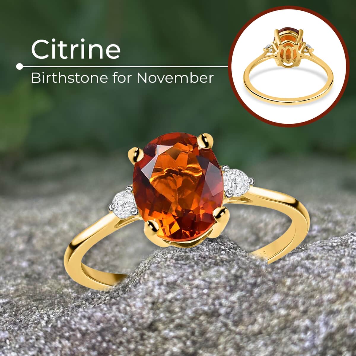 Brazilian Cherry Citrine and Diamond Ring in Vermeil Yellow Gold Over Sterling Silver 1.75 ctw image number 3